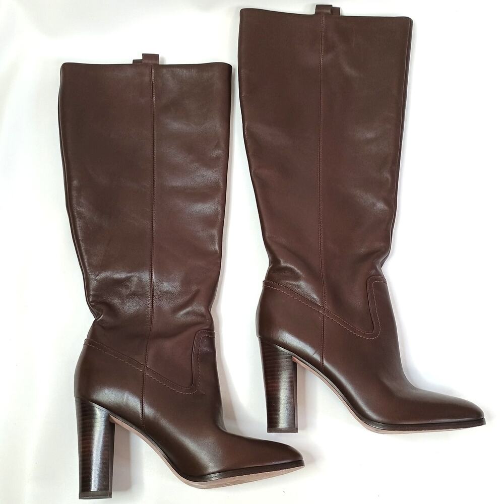 Veronica Beard Vesper Wide Calf Leather Knee High Boots in Espresso Sz 9